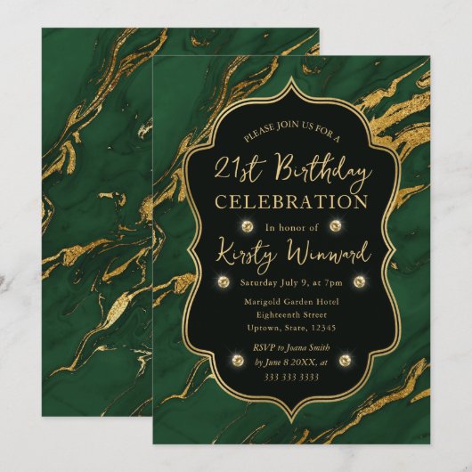 Groen & Goud Herfst Herfst Marmer 21e Verjaardag Kaart (Voorkant / Achterkant)