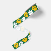 Groen & Goud Herhalende Pawprint Grosgrain Lint (Achterkant)