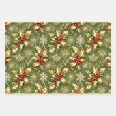 Groen & Goud Hollies Kerst Inpakpapier Vel (Voorkant 2)