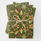 Groen & Goud Hollies Kerst Inpakpapier Vel (In situ)