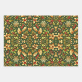 Groen & Goud Hollies Kerst Inpakpapier Vel (Voorkant)