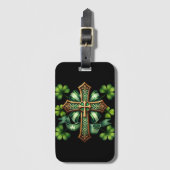 GROEN & GOUD IERSE KELTISCHE KRUIS & LINTEN BAGAGELABEL (Voorkant (verticaal))