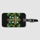GROEN & GOUD IERSE KELTISCHE KRUIS & LINTEN BAGAGELABEL (Voorkant (horizontaal))