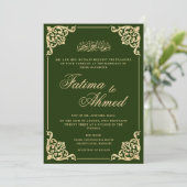  Groen Goud Islamitisch Moslim Bruiloft Kaart (Staand voorkant)