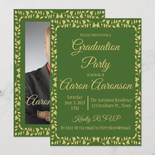 Groen & Goud Ivy Border Afstuderen Foto (Voorkant / Achterkant)