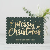 Groen Goud Kalligrafie Vrolijk Kerstfeest Feestdagenkaart (Staand voorkant)