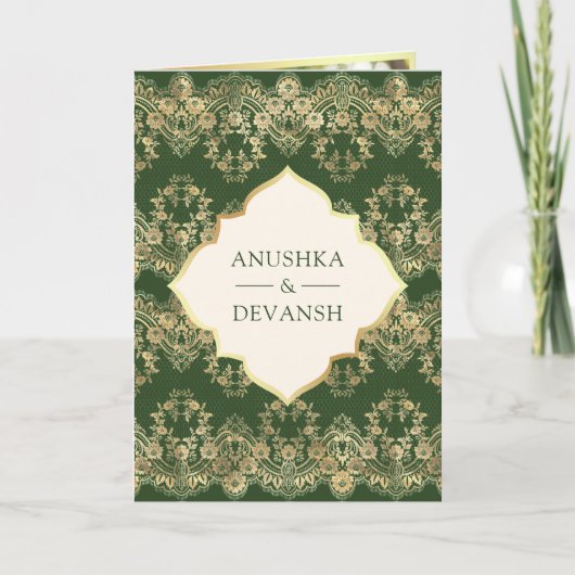 Groen Goud Kant QR Code Foto Indiase Bruiloft (Voorkant)