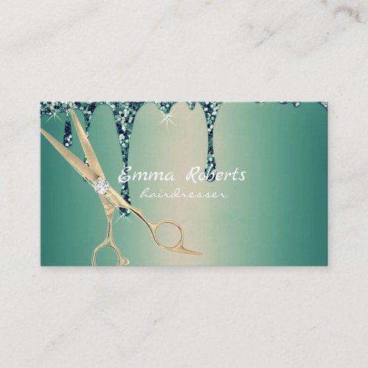 Groen Goud Kapsalon Gradient Glitter Modern Visitekaartje (Voorkant)