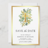 Groen goud katholieke bruiloft save the date (Voorkant)