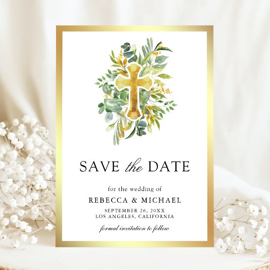 Groen goud katholieke bruiloft save the date