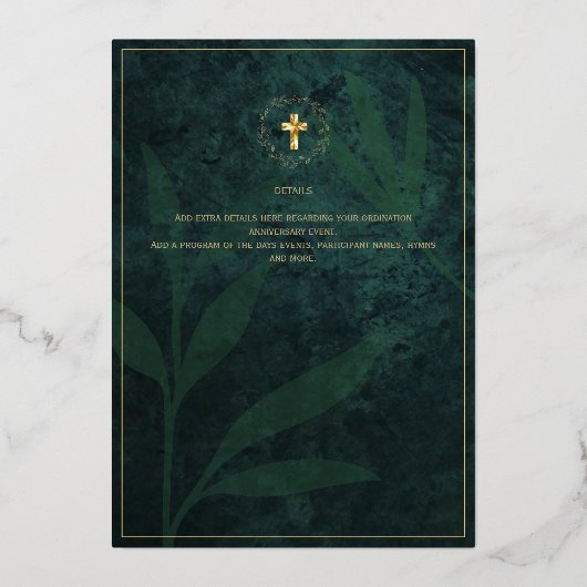 Groen Goud Katholieke Trouw Elegant Formeel Modern Folie Uitnodiging (Achterkant)