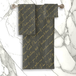 Groen Goud Kerst Typografie Patroon#36 ID1009 Bad Handdoek