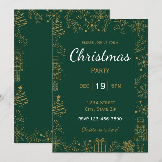 Groen & Goud Kerst Uitnodiging | Moderne Glam Kers (Voorkant / Achterkant)