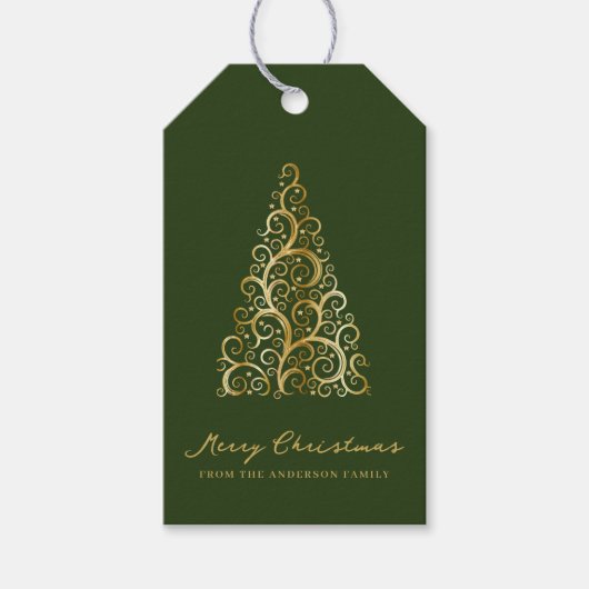 Groen Goud Kerstboom Custom Elegant Cadeaulabel (Voorkant)