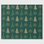 Groen Goud Kerstboom Sneeuwvlok Inpakpapier (Vlak)