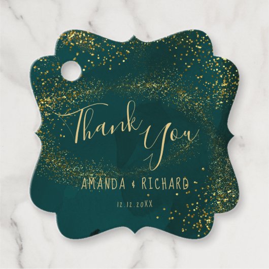 Groen & goud, Kerstmis Bruiloft Dank u Bedankjes Labels (Voorkant)