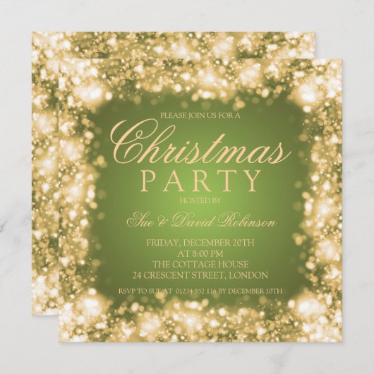 Groen Goud Kerstmis Party Sparkling Lights Kaart (Voorkant / Achterkant)
