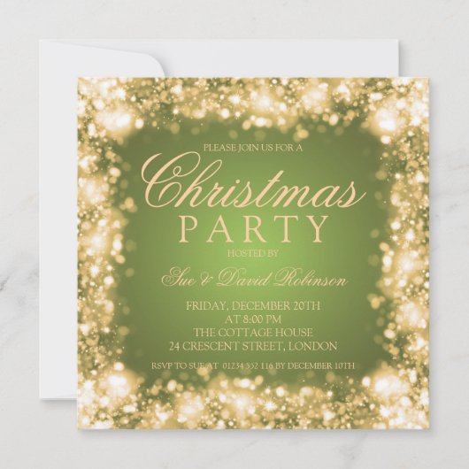 Groen Goud Kerstmis Party Sparkling Lights Kaart (Voorkant)