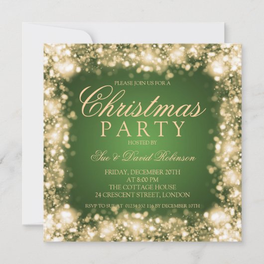 Groen Goud Kerstmis Party Sparkling Lights Kaart (Voorkant)