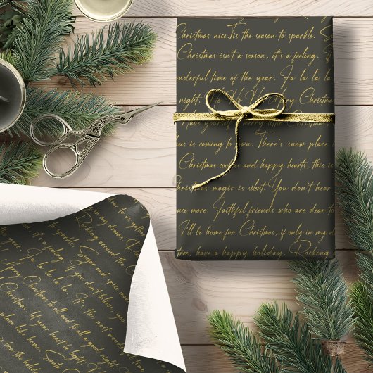 Groen Goud Kerstmis Typografie Patroon36 ID1009 Cadeaupapier