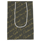 Groen Goud Kerstmis Typografie Patroon36 ID1009 Medium Cadeauzakje (Achterkant)