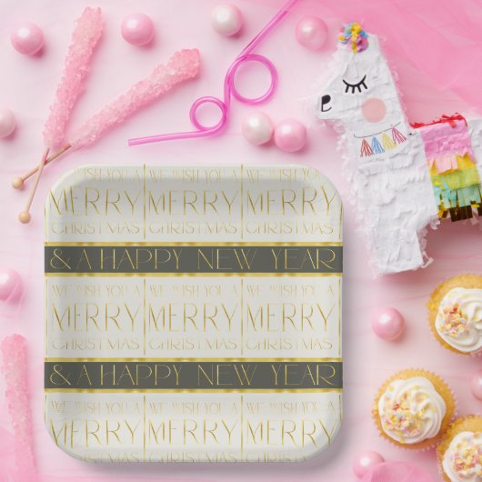 Groen Goud Kerstmispatroon#35 ID1009 Papieren Bordje (Feest)