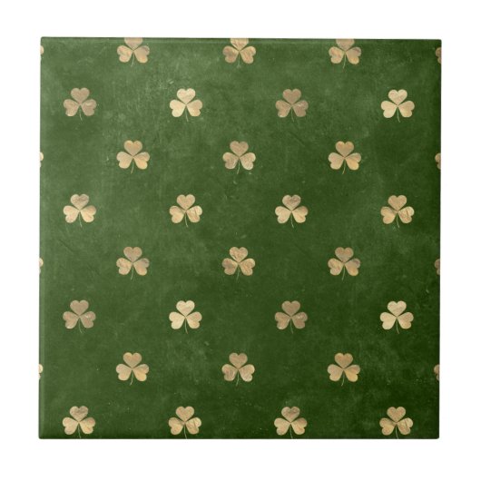 Groen & Goud Klaverblad Patroon Ierse Keramische T Tegeltje (Voorkant)