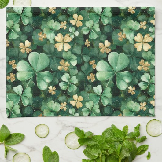 Groen Goud Klaverblad St. Patrick's Day Theedoek (Gevouwen)