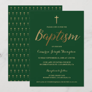 Groen Goud Kruis Aangepaste Baby jongen Doop Kaart