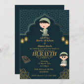 Groen & Goud Leuk Moslim Kind Ameen Uitnodiging (Voorkant / Achterkant)