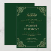 Groen Goud Lijst Henna Mehndi Ceremony Kaart (Voorkant / Achterkant)