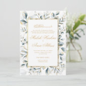 Groen Goud Lijst Moslim Bruiloft Kaart (Staand voorkant)