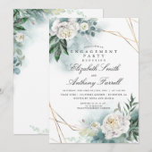 Groen Goud Lijst Wit Bloemen Verlovingsfeest Kaart (Voorkant / Achterkant)