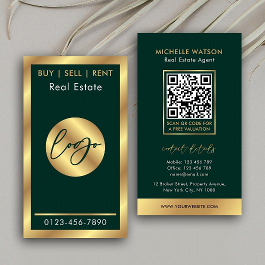 Groen & Goud Logo Chique Notaris Vastgoed QR Code Visitekaartje