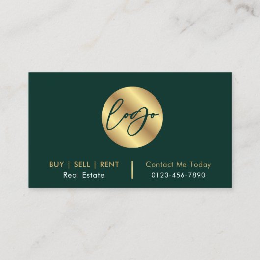 Groen & Goud Logo Moderne Vastgoed QR Code Visitekaartje (Voorkant)