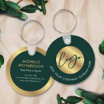 Groen & Goud Logo Vastgoed Zakelijk Promotioneel Sleutelhanger<br><div class="desc">Promoot uw bedrijf met dit aangepaste sleutelhanger ontwerp in smaragdgroen en goud. Met ruimte voor uw bedrijf logo en slogan op de voorkant met jouw naam, functietitel, contactgegevens en website op de achterkant. De donkergroene achtergrond in combinatie met de faux gold detaillering zorgt voor een stijlvol relatiegeschenk - perfect voor...</div>