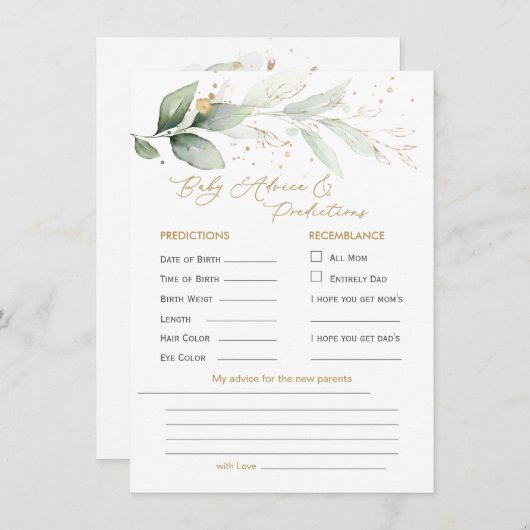 Groen & Goud Loof Baby Voorspelling & Advies Informatiekaartje (Voorkant / Achterkant)