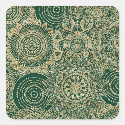 Groen Goud Mandala Collectie Vierkante Sticker (Voorkant)