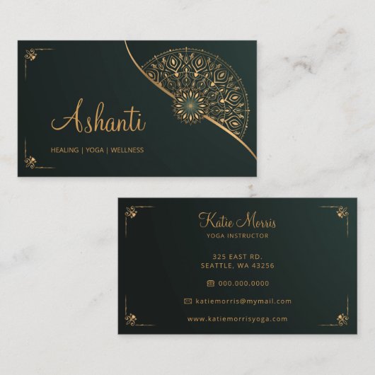 Groen Goud Mandala Elegant Modern Visitekaartje (Voorkant / Achterkant)
