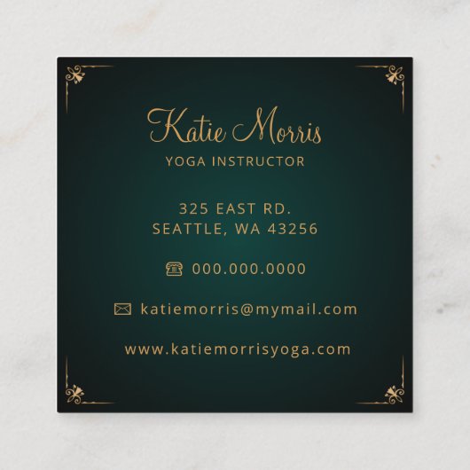 Groen Goud Mandala Elegant Yoga Instructor Square Vierkante Visitekaartje (Achterkant)