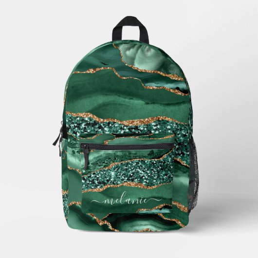 Groen Goud Marmer Aangepaste Naam Gedrukte Rugzak (Voorkant)