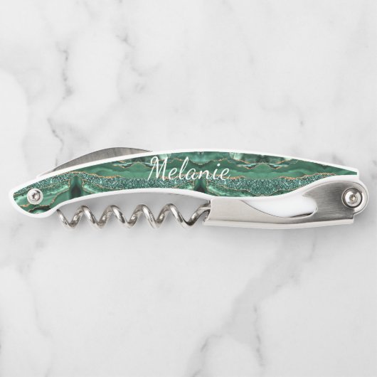 Groen Goud Marmer Aangepaste Naam Ober's Kurkentre Kurkentrekker (Achterkant)