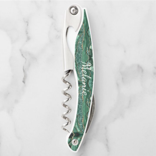 Groen Goud Marmer Aangepaste Naam Ober's Kurkentre Kurkentrekker (Voorkant)