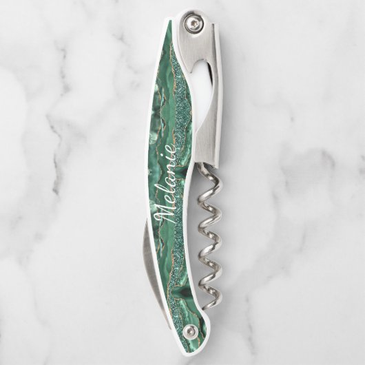 Groen Goud Marmer Aangepaste Naam Ober's Kurkentre Kurkentrekker (Achterkant)