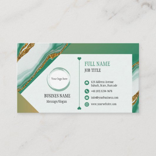 Groen Goud Marmer Design Visitekaartje (Voorkant)