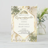Groen Goud marmer geometrische Quinceañera Kaart (Staand voorkant)