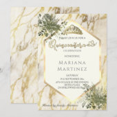 Groen Goud marmer geometrische Quinceañera Kaart (Voorkant / Achterkant)