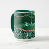 Groen Goud Marmer Glitter Emerald Custom Name Mok (Voorkant links)