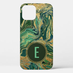 Groen Goud Marmer Glitter Monogram Case-Mate iPhone Case