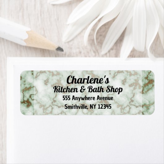 Groen goud marmer retour adres label (Insitu)
